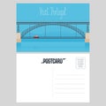 Postcard from Portugal with Porto bridge over Douro river vector illustration