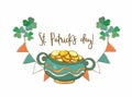 Postcard with a pot of gold for St. Patrick. Vector