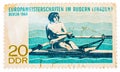 Postcard printed in the DDR shows Championship European Rowing WOMEN