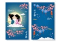 Postcard Qixi festival or Tanabata Vector illustration. Meeting of the cowherd and weaver girl in the beautiful night sky. Chinese