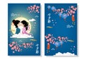 Postcard Qixi festival or Tanabata Vector illustration. Meeting of the cowherd and weaver girl in the beautiful night sky.