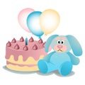 Postcard with a rabbit cake and balloons