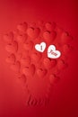 Postcard red color of hearts laid out in the form of a balloon. Words I love you. Royalty Free Stock Photo