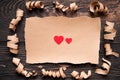 Postcard with red paper hearts. Love letter, greeting card, invitation mockup Royalty Free Stock Photo