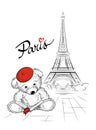 Postcard With Teddy Bear And Eiffel Tower From Paris, France