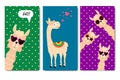 Postcard template with llamas. Funny animals on a colored background.