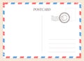 Postcard template. Paper blank postal card backside with stamp and striped frame. Empty vintage mail white letter for message Royalty Free Stock Photo
