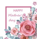 Postcard to mother`s day, with paper flowers. Illustration can be used in the newsletter, brochures, postcards, tickets