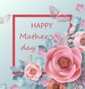 Postcard to mother`s day, with paper flowers. Illustration can be used in the newsletter, brochures, postcards, tickets