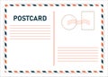 Postcard travel vector in air mail style with paper texture and rubber stamps on white background. Vector Royalty Free Stock Photo