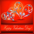 Postcard on Valentines day with the heart of gold Royalty Free Stock Photo