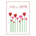 Postcard Valentine`s Day. Stylized hearts on the stems.