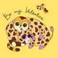 Postcard for Valentines Day with giraffe and monke