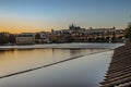 Postcard view of evening Prague panorama, capital of the Czech republic.Amazing European cityscape.Prague Castle,Charles Bridge, Royalty Free Stock Photo