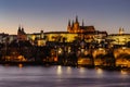 Postcard view of night Prague panorama, capital of the Czech republic.Amazing European cityscape.Prague Castle,Charles Bridge, Royalty Free Stock Photo