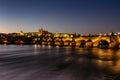 Postcard view of night Prague panorama, capital of the Czech republic.Amazing European cityscape.Prague Castle,Charles Bridge, Royalty Free Stock Photo