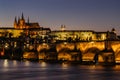 Postcard view of night Prague panorama, capital of the Czech republic.Amazing European cityscape.Prague Castle,Charles Bridge, Royalty Free Stock Photo