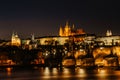 Postcard view of night Prague panorama, capital of the Czech republic.Amazing European cityscape.Prague Castle,Charles Bridge, Royalty Free Stock Photo