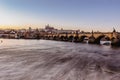 Postcard view of night Prague panorama, capital of the Czech republic.Amazing European cityscape.Prague Castle,Charles Bridge, Royalty Free Stock Photo