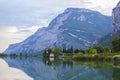 Postcard views of the landscape Tolbino alpine lake in the region of Trentino Royalty Free Stock Photo