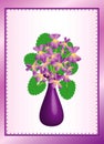 Postcard with violets in vase