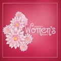 Postcard women day with silhouette women symbol and love flowers