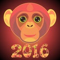 Postcard for 2016 year with colorful head of monkey Royalty Free Stock Photo