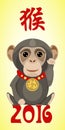 Postcard for 2016 year with lucky monkey and hieroglyph Royalty Free Stock Photo