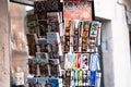 Lisbon, Portugal - January 17, 2020: Postcards and bookmarks of Lisbons famous tourist attractions for sale in a gift shop