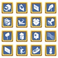 Poste service icons set blue square vector