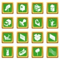 Poste service icons set green square