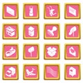 Poste service icons set pink square vector