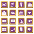 Poste service icons set purple