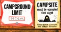 Posted campsite / campground signs Royalty Free Stock Photo