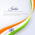 Poster with abstract curved lines wavy ribbon of colors national India flag and the name of the country India Element design