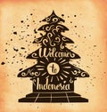 A poster on aged paper. Travel to Indonesia. An Asian country. Vector