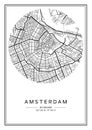 Black and white printable Amsterdam city map, poster design. Royalty Free Stock Photo