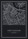 Black and white printable Amsterdam city map, poster design. Royalty Free Stock Photo