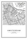 Black and white printable Amsterdam city map, poster design. Royalty Free Stock Photo