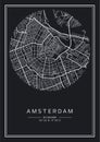 Black and white printable Amsterdam city map, poster design. Royalty Free Stock Photo