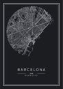 Black and white printable Barcelona city map, poster design.