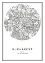 Black and white printable Bucharest city map, poster design.