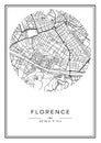 Black and white printable Florence city map, poster design.