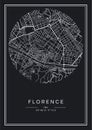 Black and white printable Florence city map, poster design.