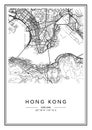 Black and white printable Hong Kong city map, poster design.