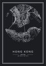 Black and white printable Hong Kong city map, poster design.