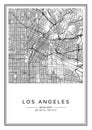 Black and white printable Los Angeles city map, poster design.