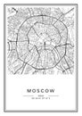 Black and white printable Moscow city map, poster design.