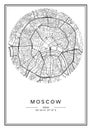 Black and white printable Moscow city map, poster design. Royalty Free Stock Photo