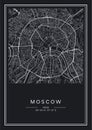 Black and white printable Moscow city map, poster design. Royalty Free Stock Photo